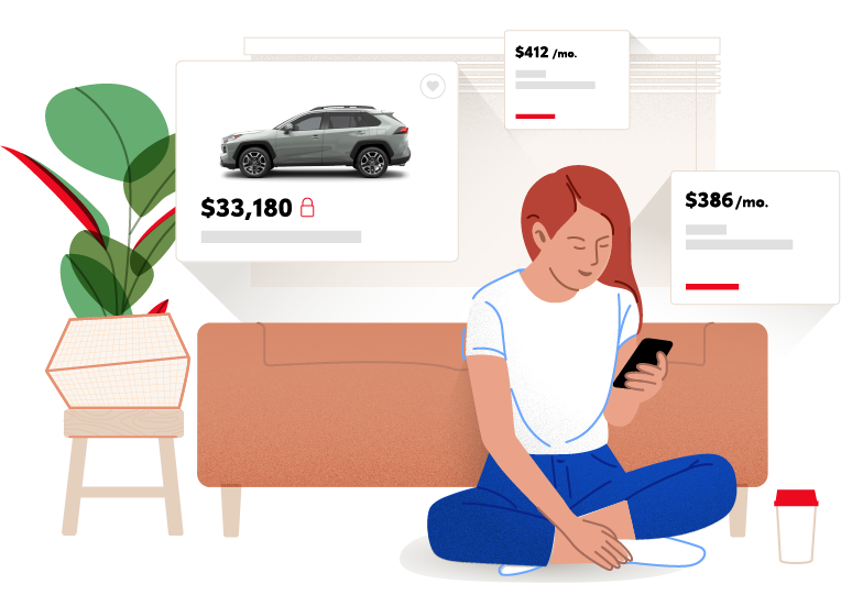 Illustration of Woman Auto Shopping on Phone