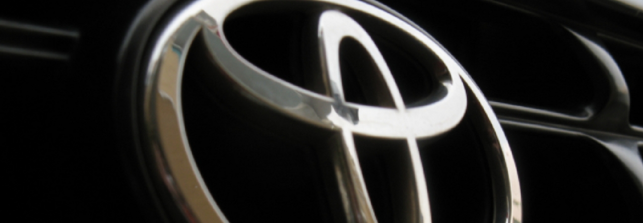 A close-up of the Toyota logo
