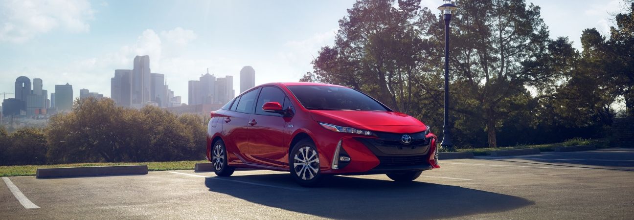 2020 toyota prius parked in the city on a sunny day