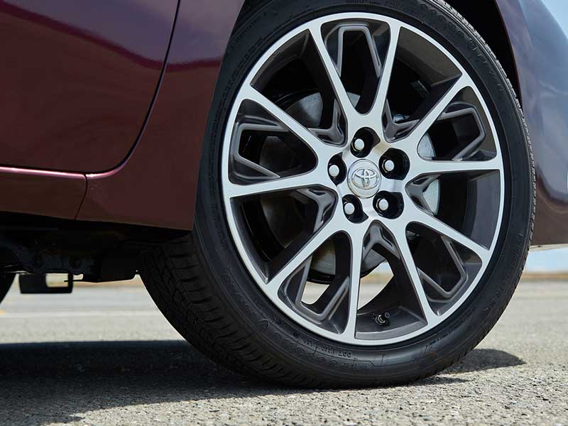 Close up view of a Toyota tire and wheel