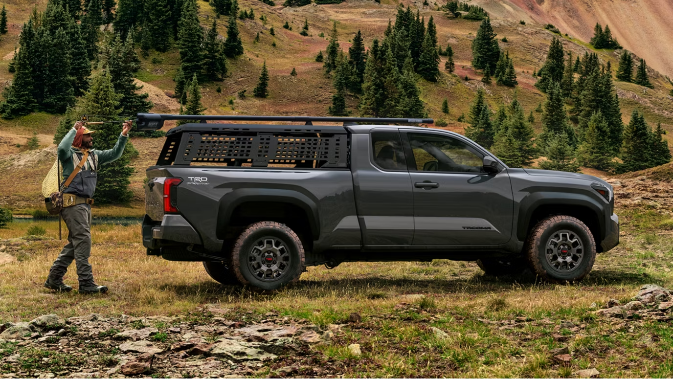 A 2026 Toyota Tacoma being loaded up by a hiker in Ardmore, PA