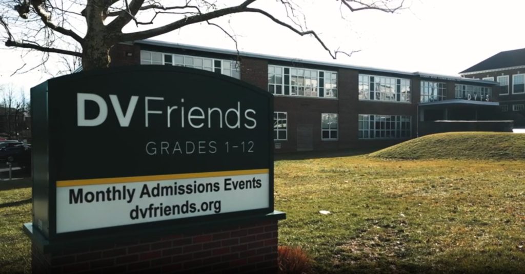 Front sign of DV Friends advocacy center near Ardmore, PA showing support for community safety, partnered with local businesses like Ardmore Toyota.