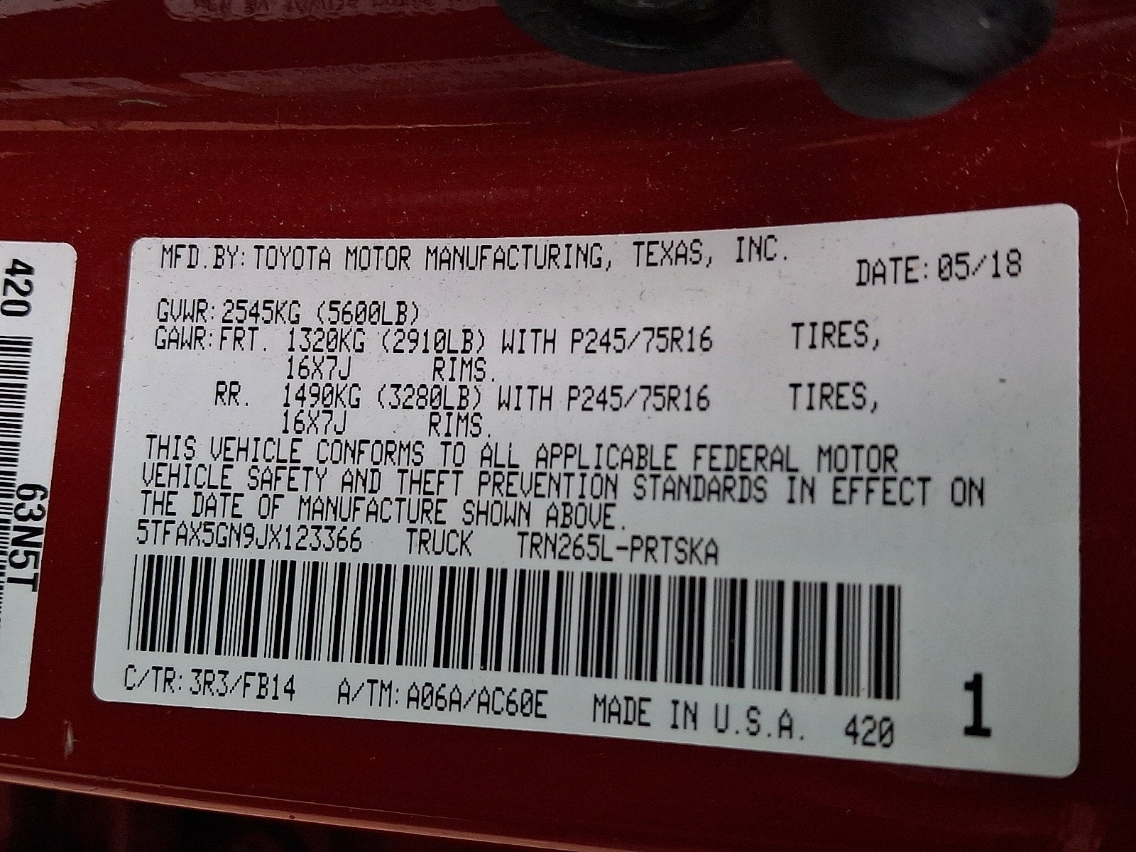 2018 Toyota Tacoma SR