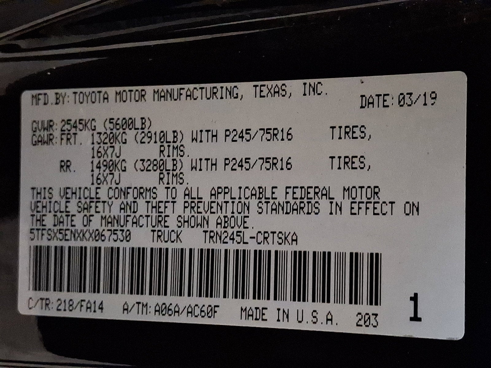 2019 Toyota Tacoma 4WD SR