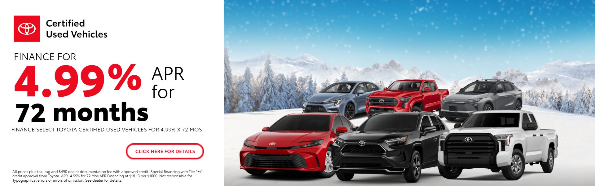 Finance Select Toyota Certified Used Vehicles for 4.99% x 72