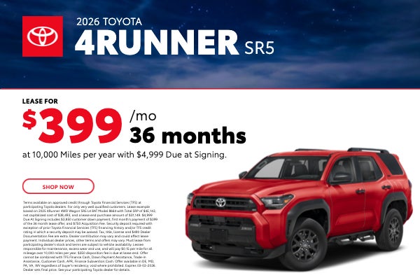 Lease a 2026 Toyota 4Runner SR5 for $399/Mo