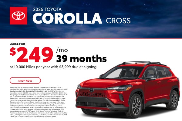 Lease a 2026 Toyota Corolla Cross for $249/Mo