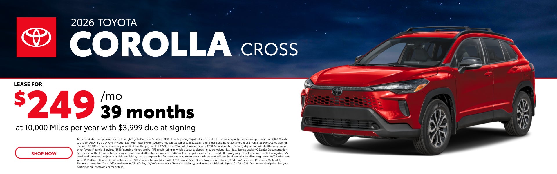 Lease a 2026 Toyota Corolla Cross for $249/Mo